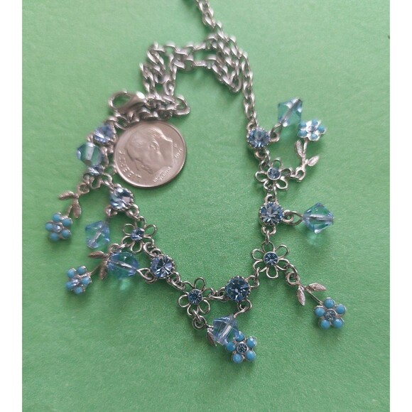 Cute cookie lee blue flowers ab rhinestone necklace+ bonus unsigned brooch - Picture 2 of 11